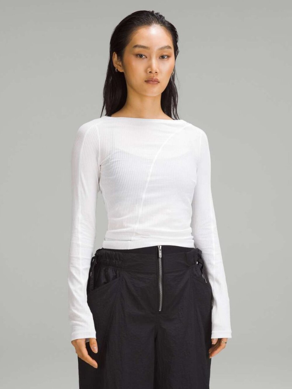 Lululemon Asymmetrical Ribbed Cotton Long-Sleeve Shirt White